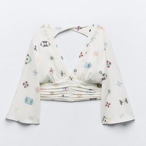 Linen Blend Printed Top